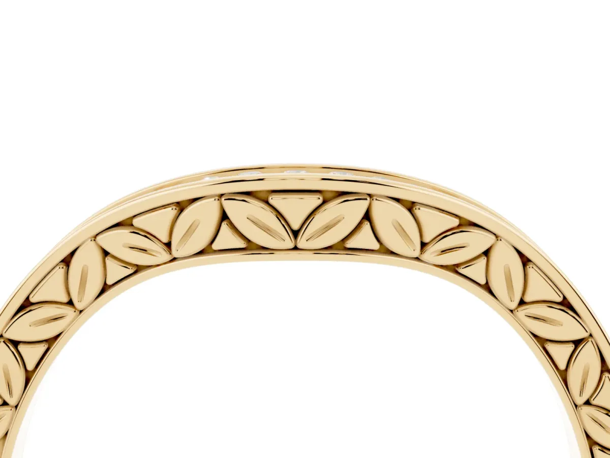 Round Cut Channel Set Wave Band with Pavé Setting Yellow gold