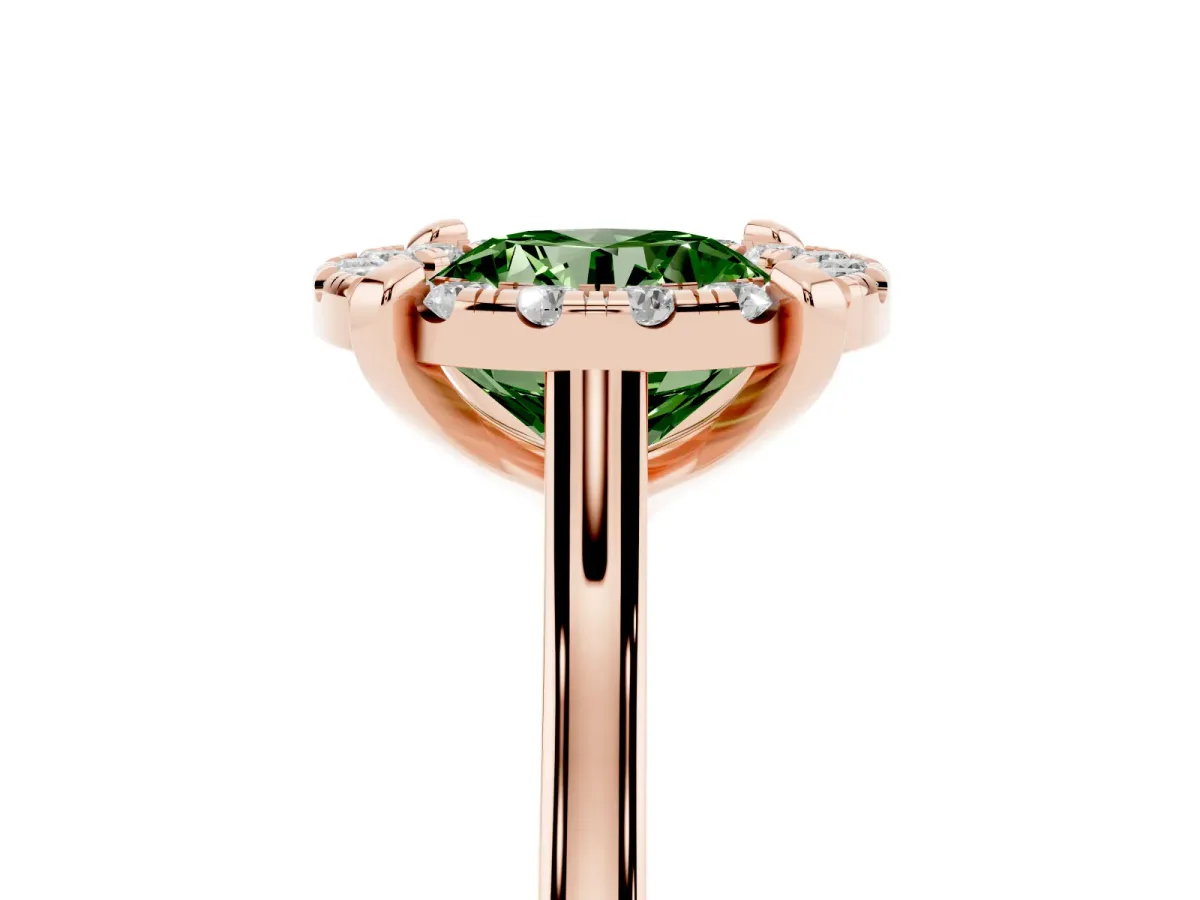 Fancy Green Round Cut Diamond Cluster Halo Solitaire with Four-Prong Setting Rose gold