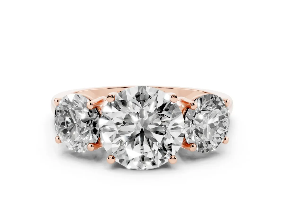 Three-Stone Round Cut Cut Solitaire Ring with Classic Band and Prong Setting Rose gold