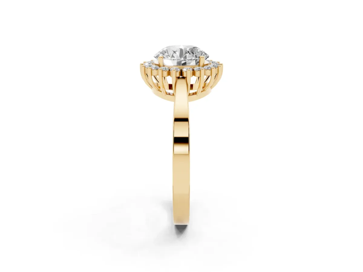 Round Cut Cut Diamond Halo Ring with Round Brilliant Halo and Solitaire Band Yellow gold