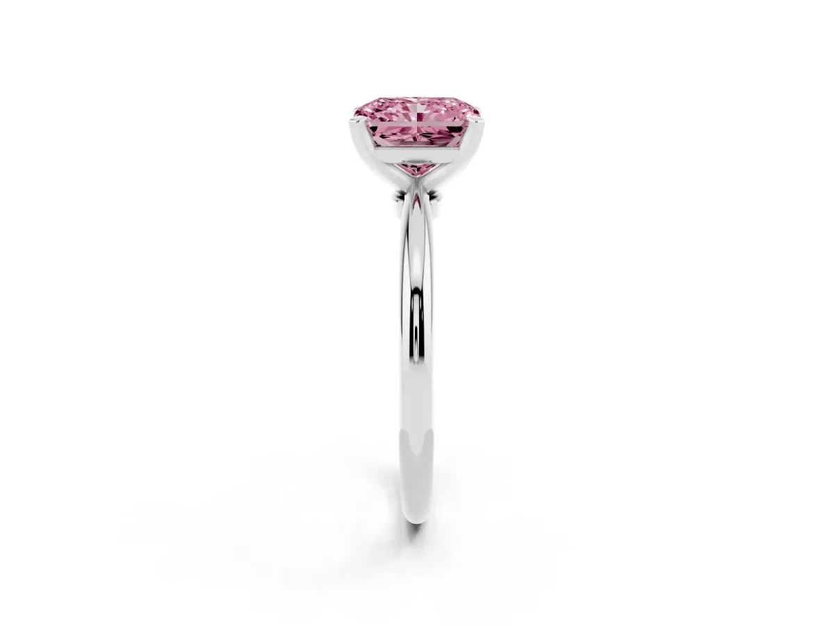 Fancy Pink Radiant Cut Diamond Solitaire Ring with Prong Setting and Classic Band Silver