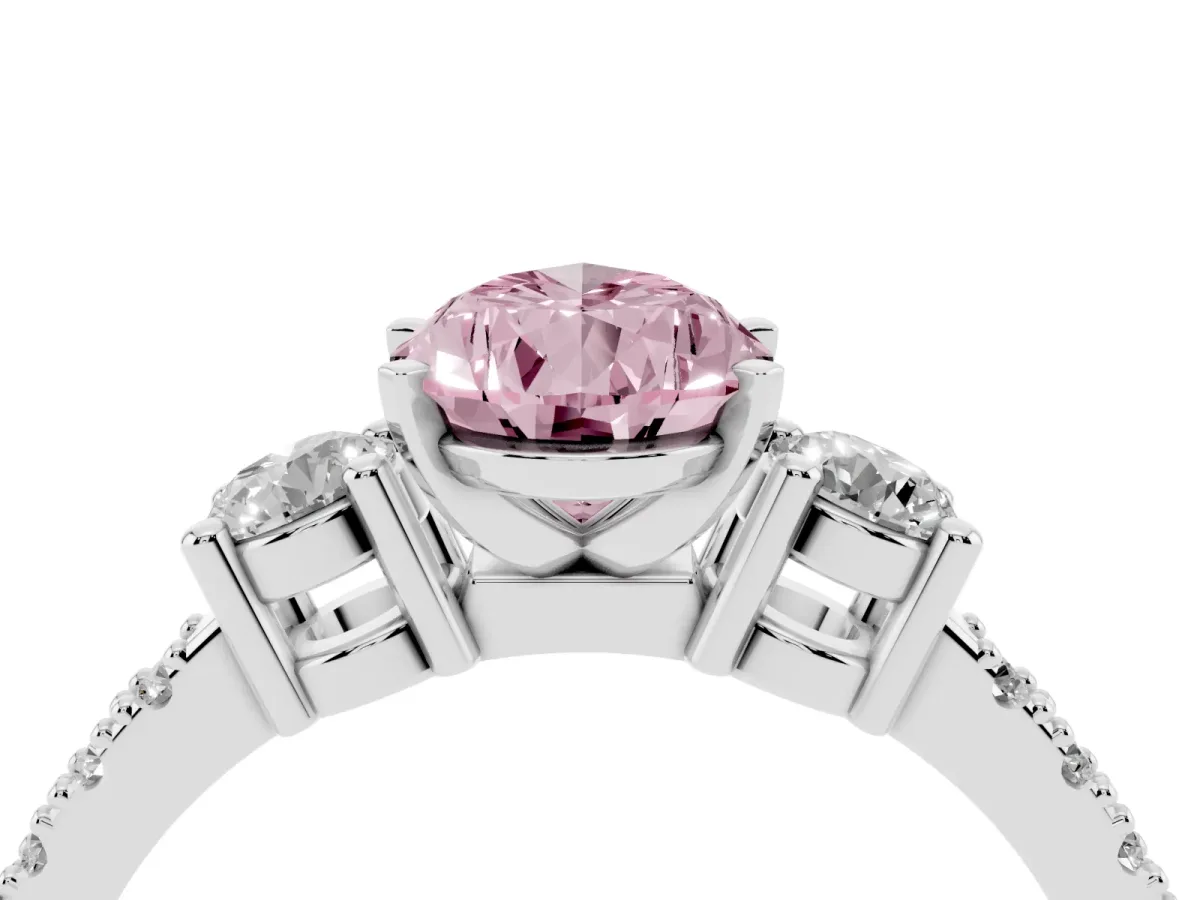Fancy Pink Pear Cut Three-Stone Diamond Pavé Band with Prong Setting Platinum