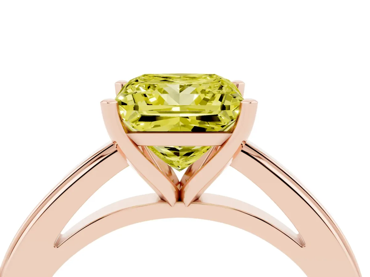 Fancy Yellow Princess Cut Solitaire Diamond Ring with Four-Prong Setting and Classic Band Rose gold