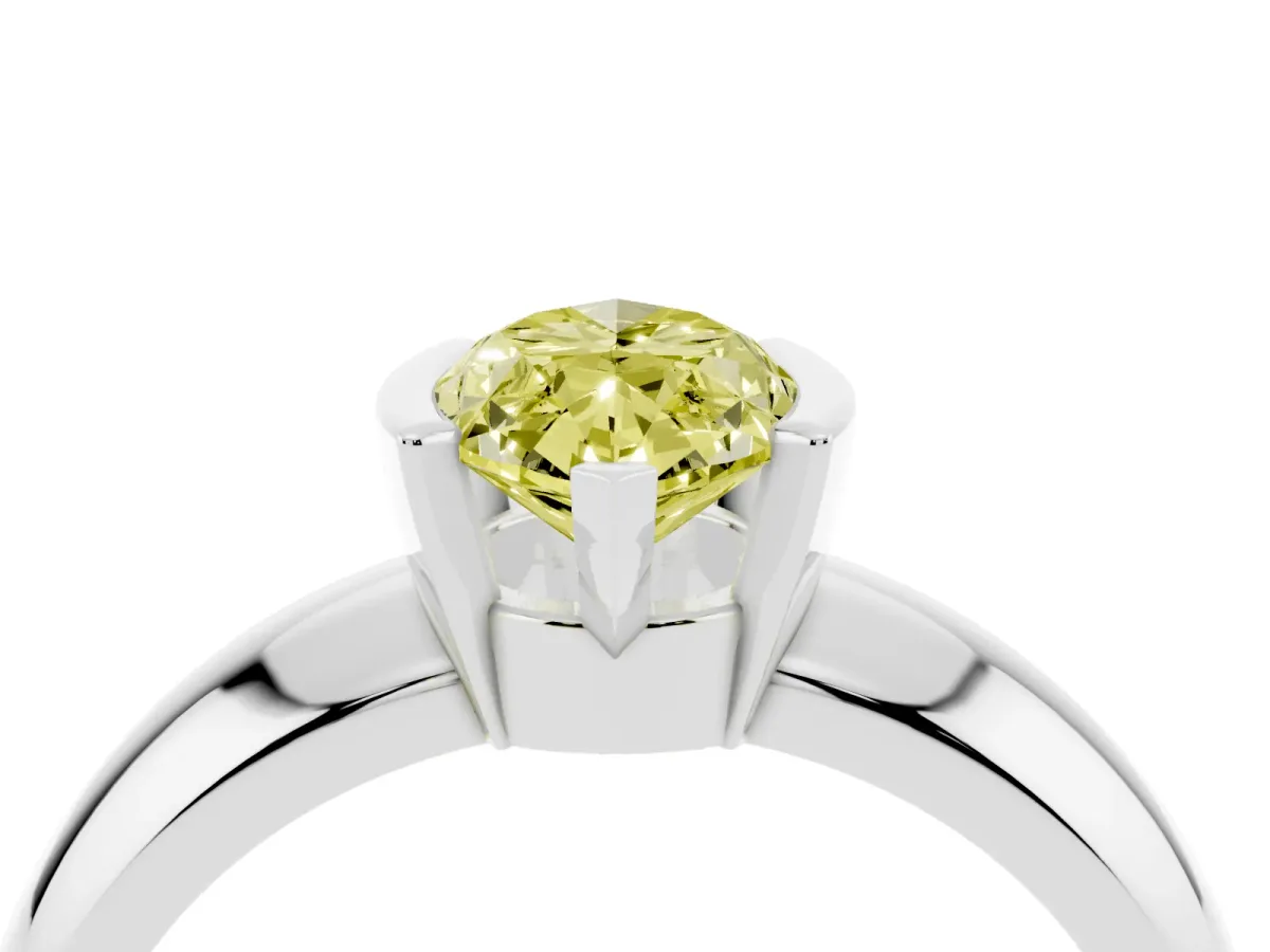 Fancy Yellow Marquise Cut Solitaire Tension Set Diamond Ring with Wide Band White gold
