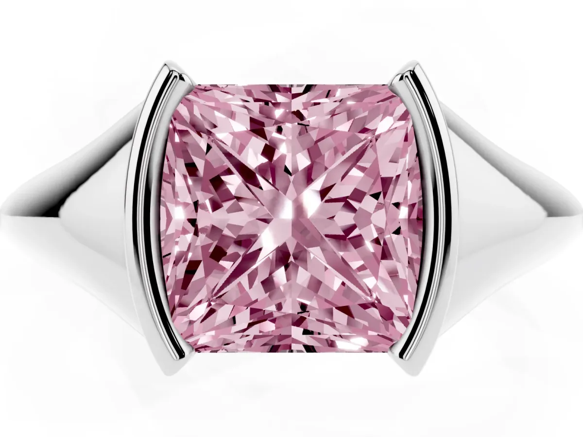Fancy Pink Princess Cut Solitaire Tension Set Diamond Ring Platinum