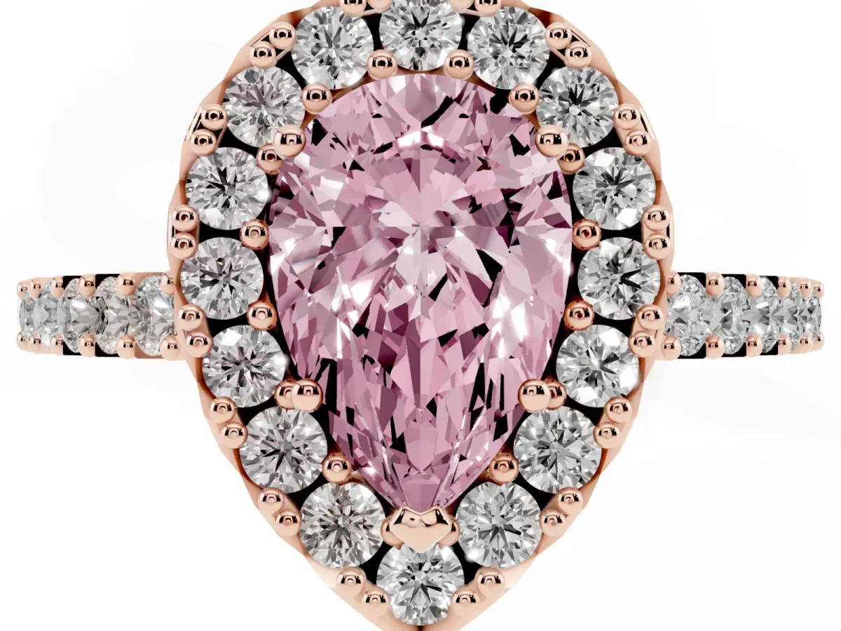 Fancy Pink Pear Cut Halo Diamond Pavé Solitaire Ring Rose gold