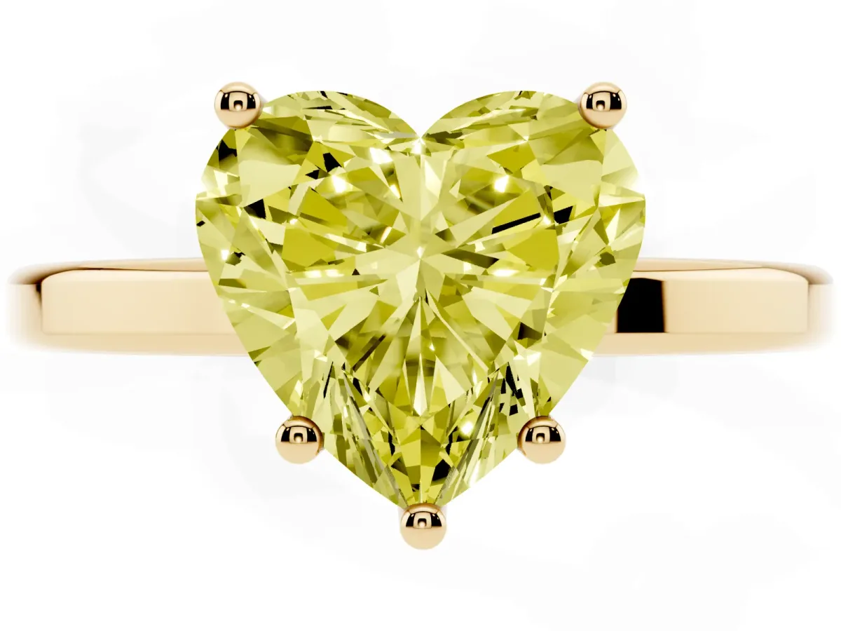 Fancy Yellow Heart Cut Cut Solitaire Engagement Ring with Four-Prong Setting on a Classic Band Yellow gold
