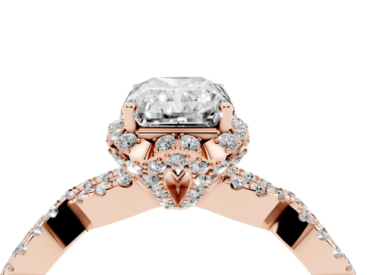 Radiant Cut Halo Twist Band Solitaire Ring with Six-Prong Setting Rose gold