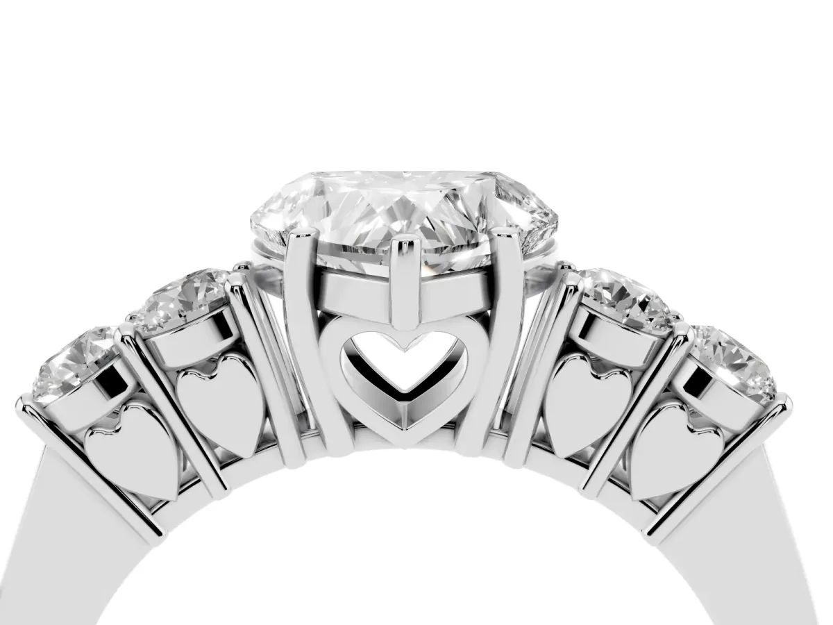 Heart Cut Cut Diamond Five-Stone Prong Set White Gold Ring Platinum