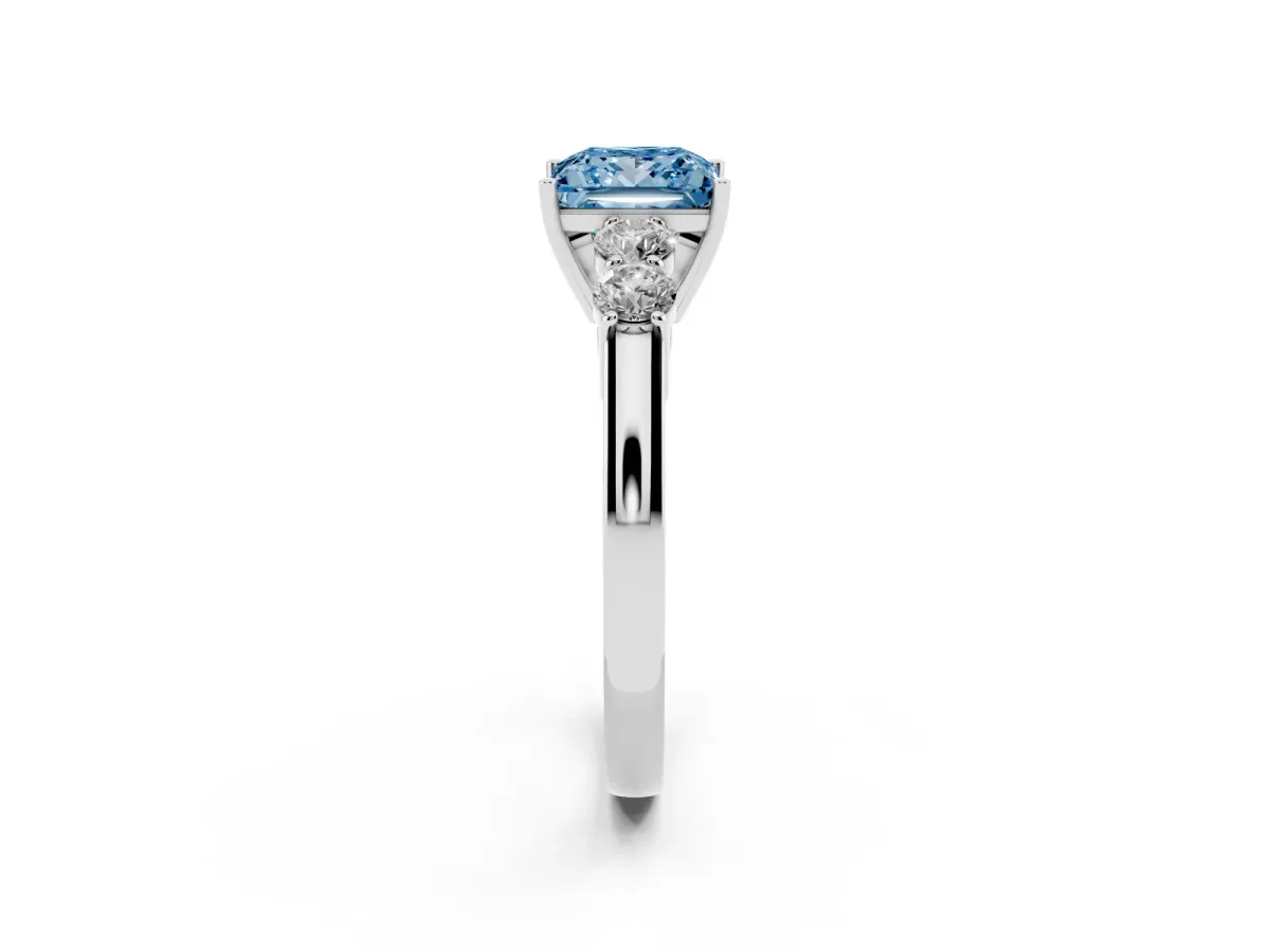 Fancy Blue Princess Cut Cut Diamond Five-Stone Prong Set White Gold Ring Silver