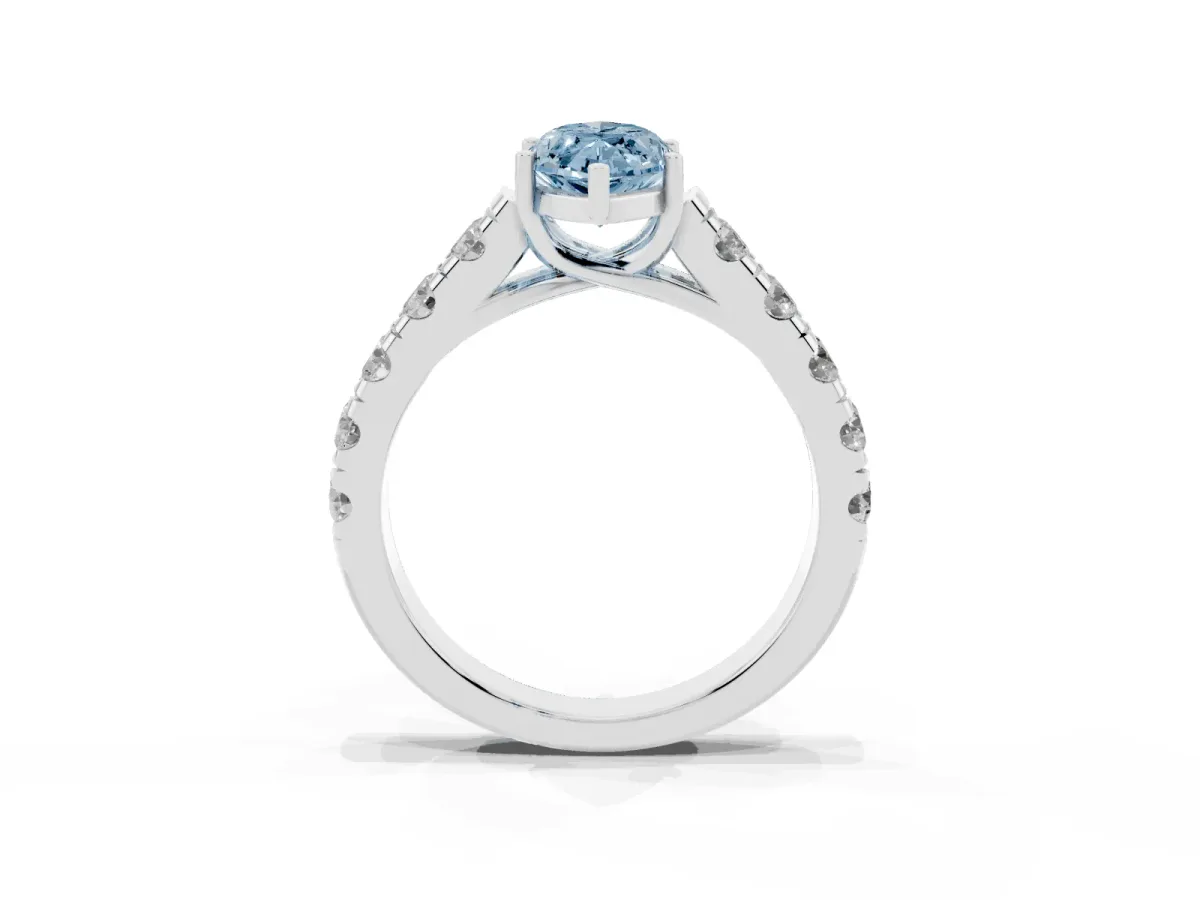 Fancy Blue Marquise Cut Cut Diamond Solitaire Ring with Micro Pave Band and Prong Setting Silver