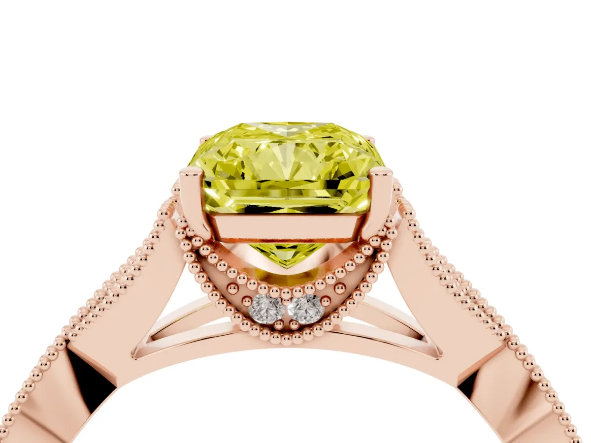 Fancy Yellow Radiant Cut Cut Diamond Twisted Band with Milgrain Pave Setting and Four-Prong Setting Rose gold