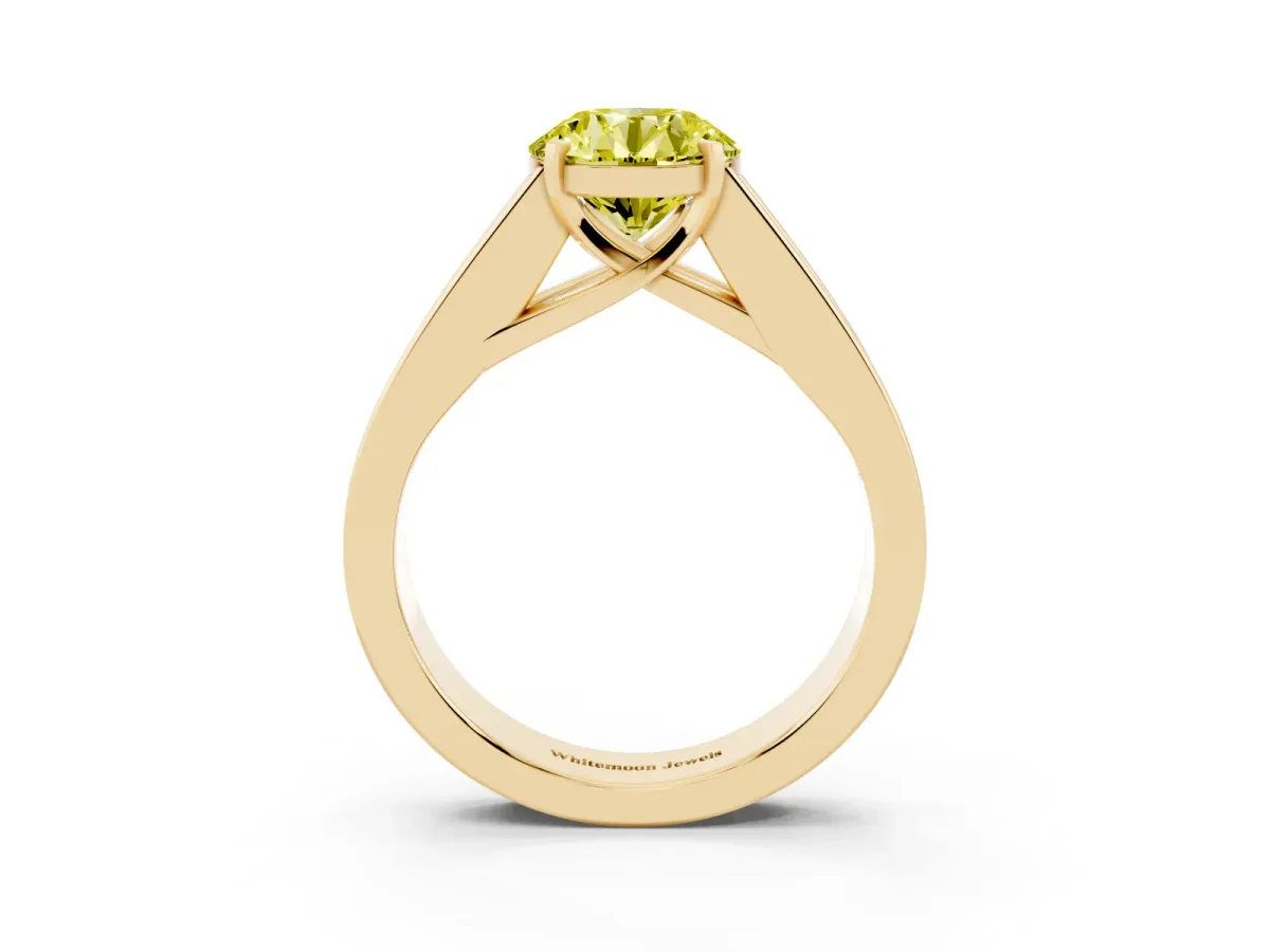 Fancy Yellow Round Cut Cut Channel Set Solitaire Ring with Four-Prong Setting Yellow gold