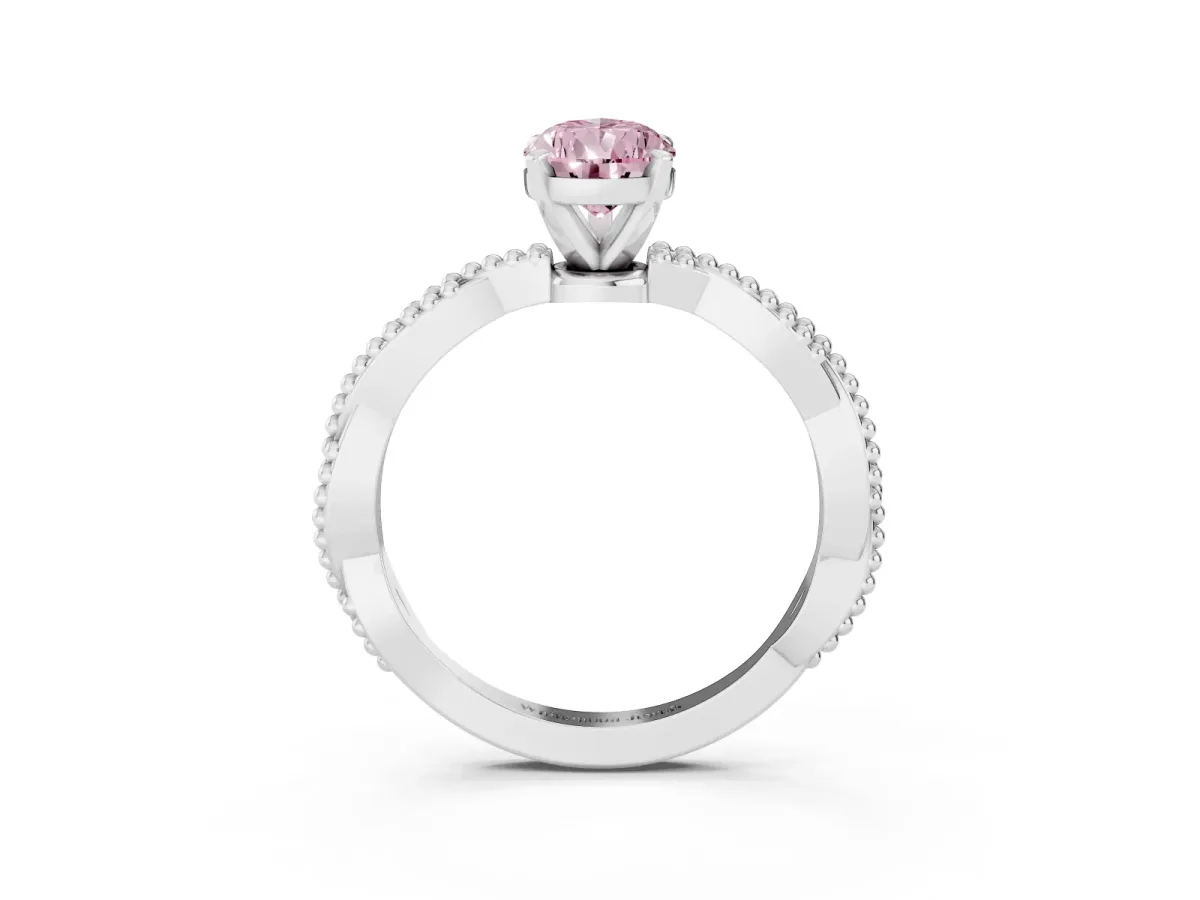 Fancy Pink Pear Cut Solitaire Twisted Band with Bead Prong Setting White gold