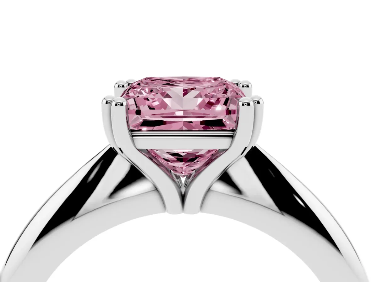 Fancy Pink Princess Cut Cut Solitaire Engagement Ring with Tapered Band and Four-Prong Setting Platinum