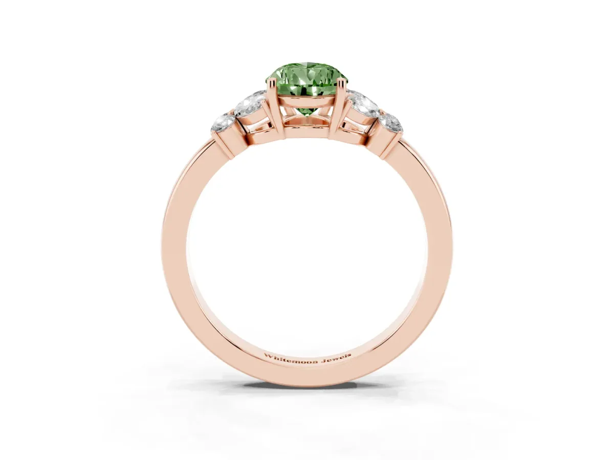 Fancy Green Pear Cut Cut Solitaire Floral Diamond Ring with Four-Prong Setting Rose gold