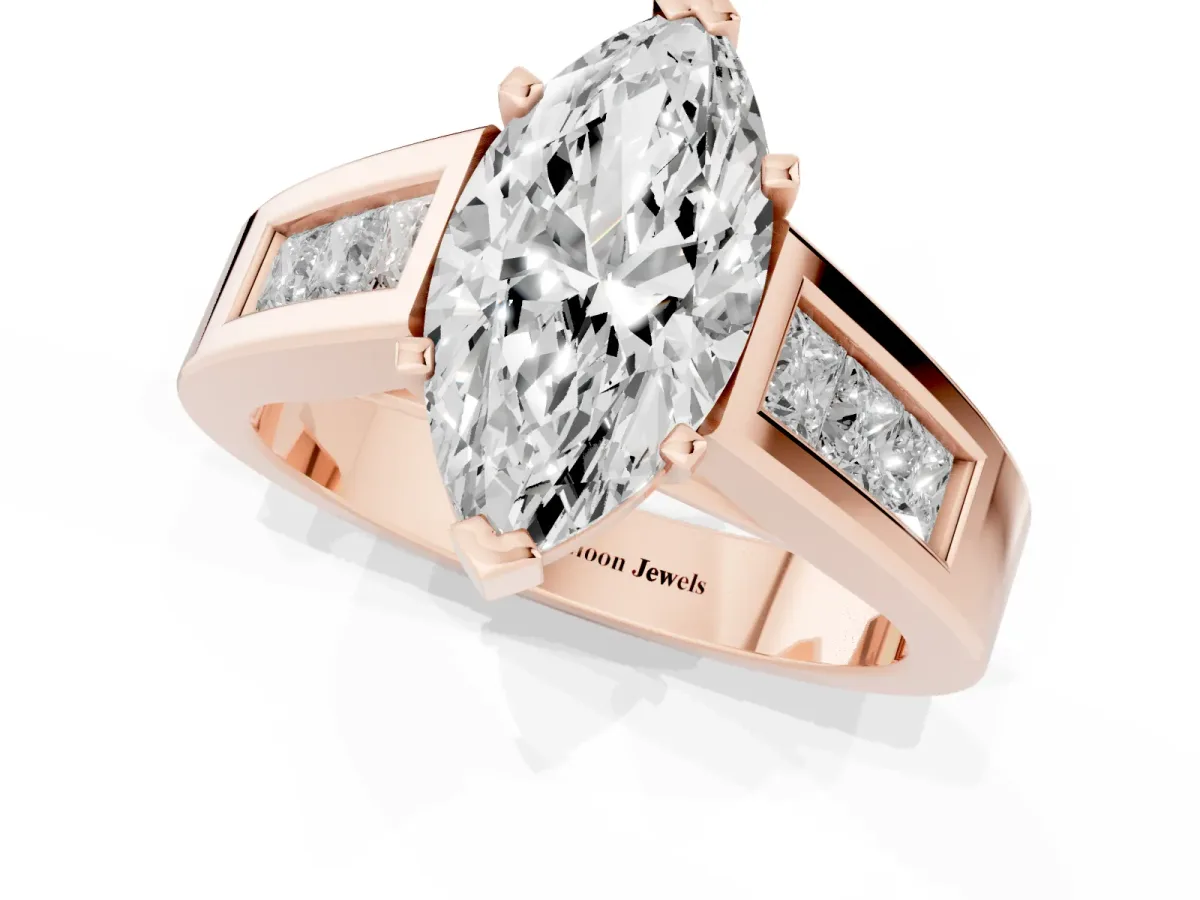 Marquise Cut Cut Channel Set Solitaire Ring with Four-Prong Setting Rose gold