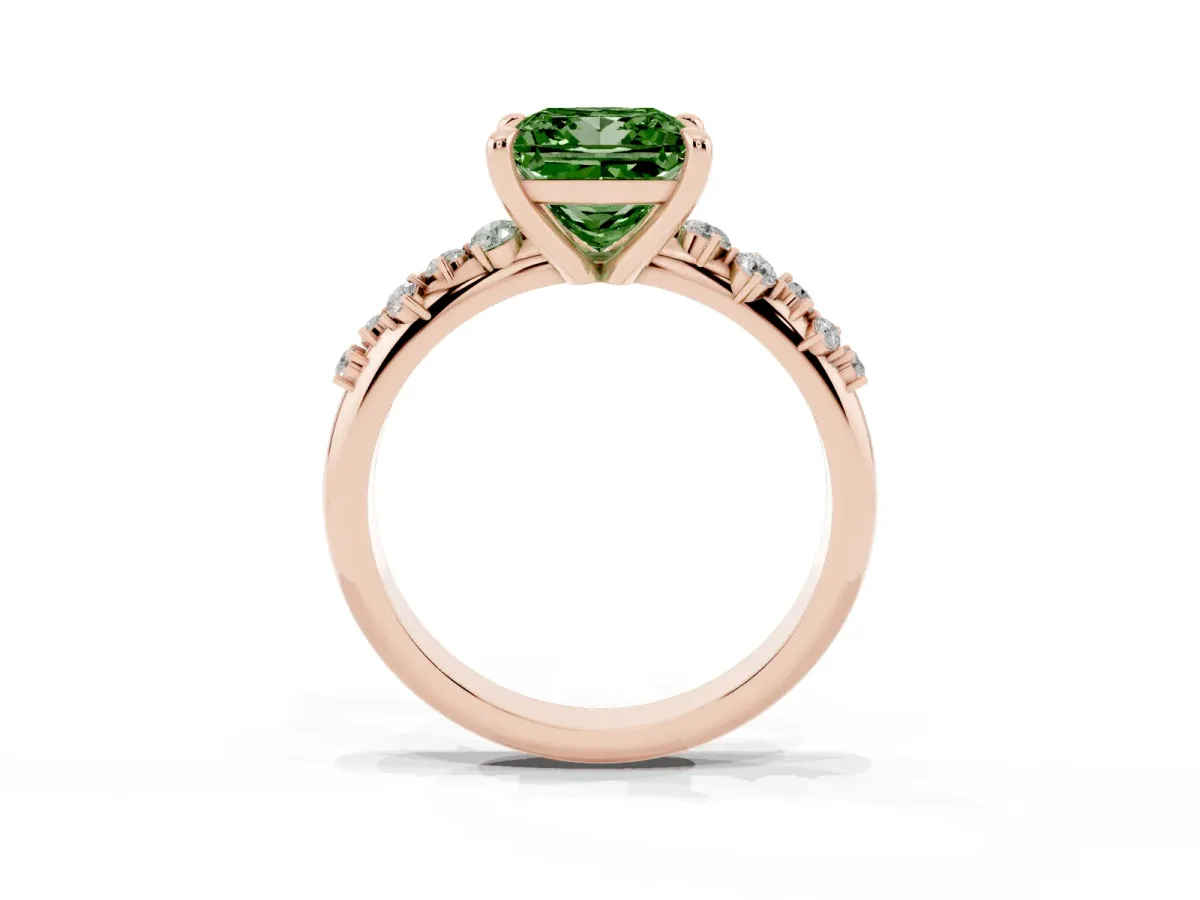 Fancy Green Princess Cut Cut Diamond Vine Band with Four-Prong Setting Rose gold