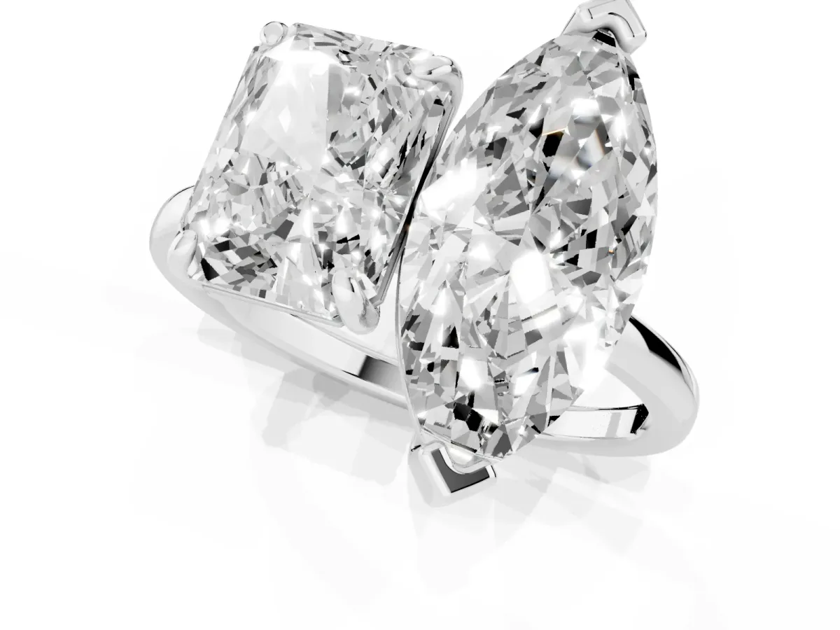 Radiant and Marquise Toi Moi Ring with Prong Setting and Plain Band Silver