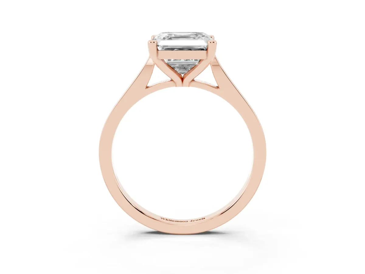 Asscher Cut Solitaire Diamond Ring with Four-Prong Setting and Tapered Band Rose gold