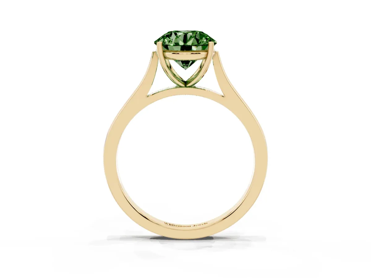 Fancy Green Round Cut Solitaire Heart Prong Engagement Ring with Tapered Band Yellow gold