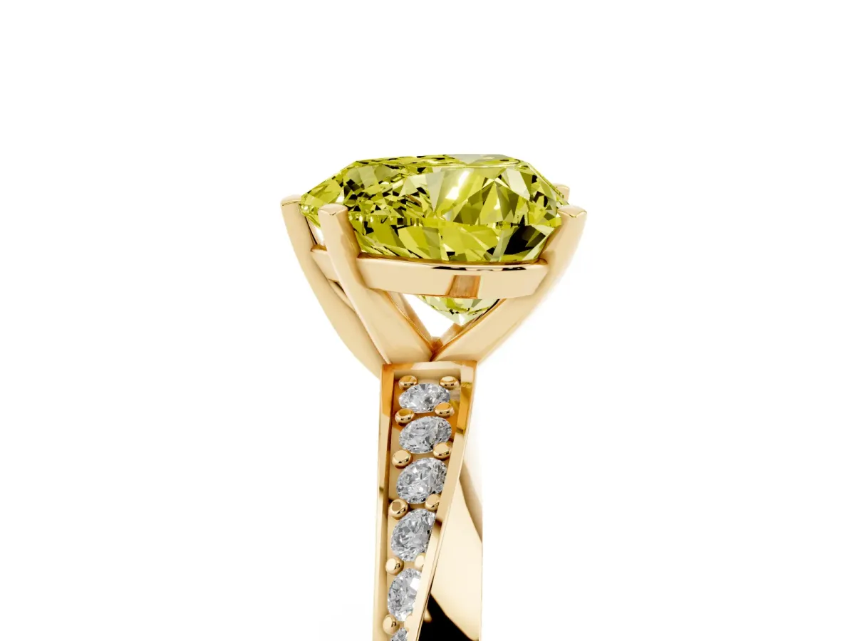 Fancy Yellow Heart Cut Diamond Engagement Ring with Side Stone Accents and Four-Prong Setting Yellow gold