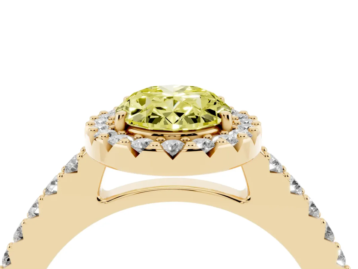 Fancy Yellow Oval Cut Halo Diamond Pavé Solitaire Ring Yellow gold