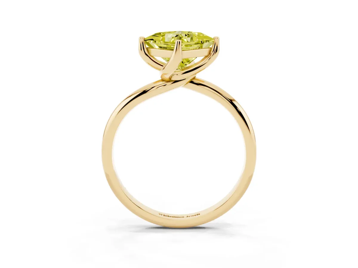 Fancy Yellow Princess Cut Diamond Solitaire Engagement Ring with Four-Prong Setting and Classic Band Yellow gold