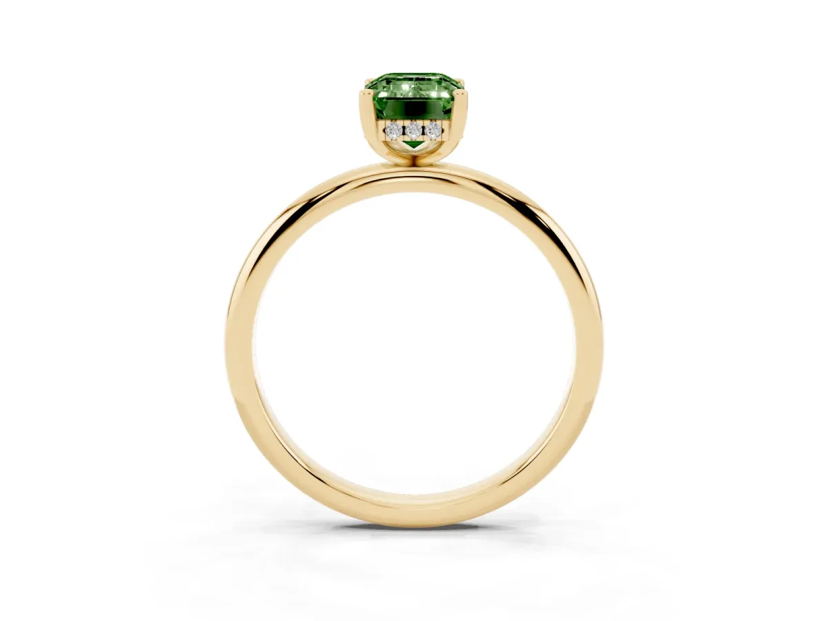 Fancy Green Emerald Cut Cut Solitaire Engagement Ring with Four-Prong Setting and Classic Band Yellow gold