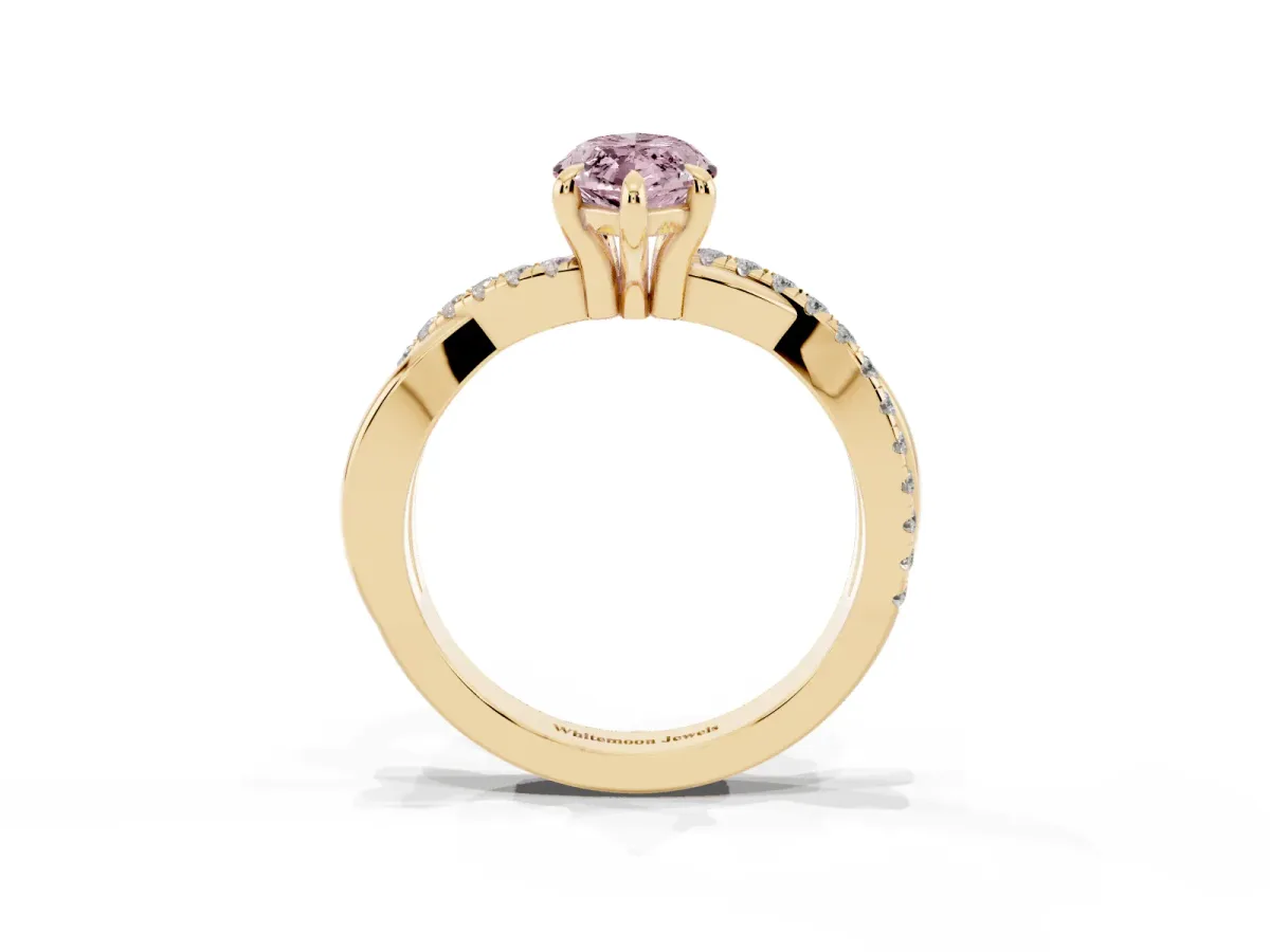 Fancy Pink Marquise Cut Cut Diamond Twist Band Solitaire with Prong Setting Yellow gold
