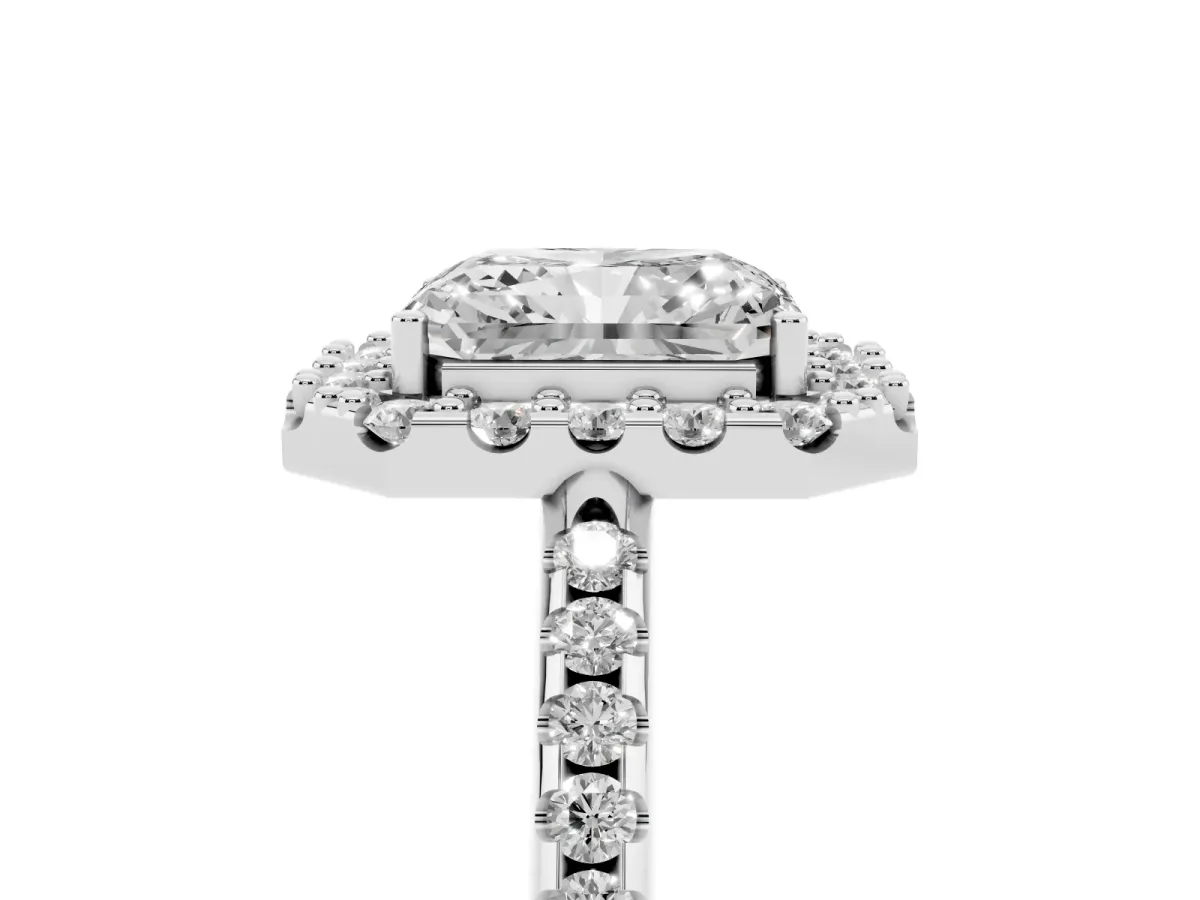 Radiant Cut Diamond Pavé Halo Ring with Four-Prong Setting Silver
