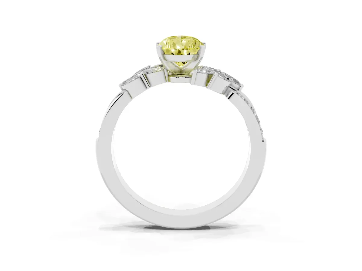 Fancy Yellow Pear Cut Solitaire Marquise Twist Band with Six-Prong Setting Silver