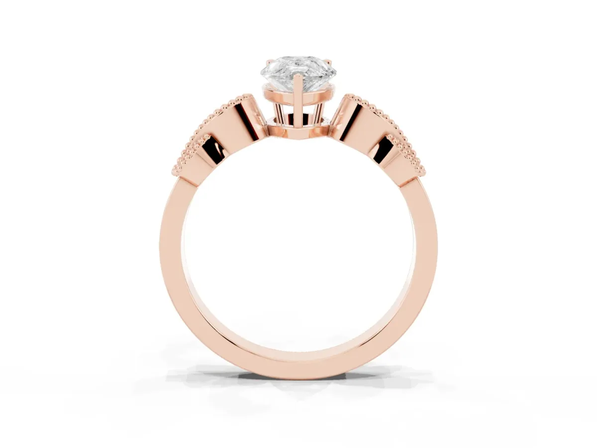 Pear Cut Solitaire Milgrain Leaf Band with Prong Setting Rose gold
