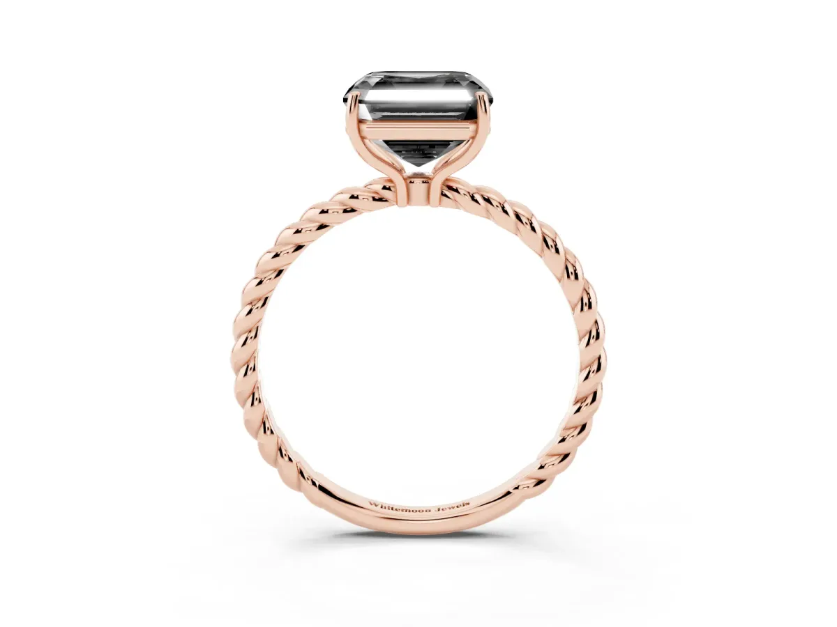 Fancy Black Asscher Cut Solitaire Twisted Band 4-Prong Ring Rose gold