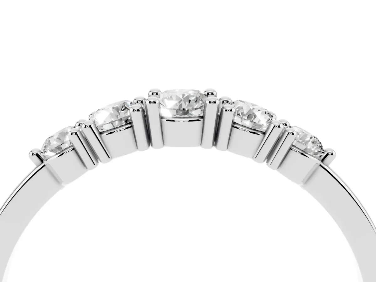 Round Brilliant Diamond Half-Eternity Band with Prong Setting Silver