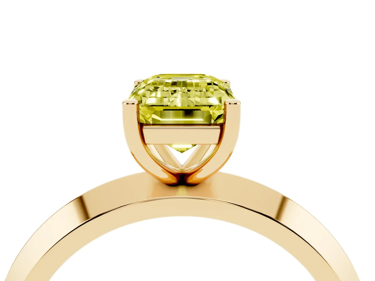 Fancy Yellow Emerald Cut Cut Solitaire Engagement Ring with Flat Band and Four-Prong Setting Yellow gold
