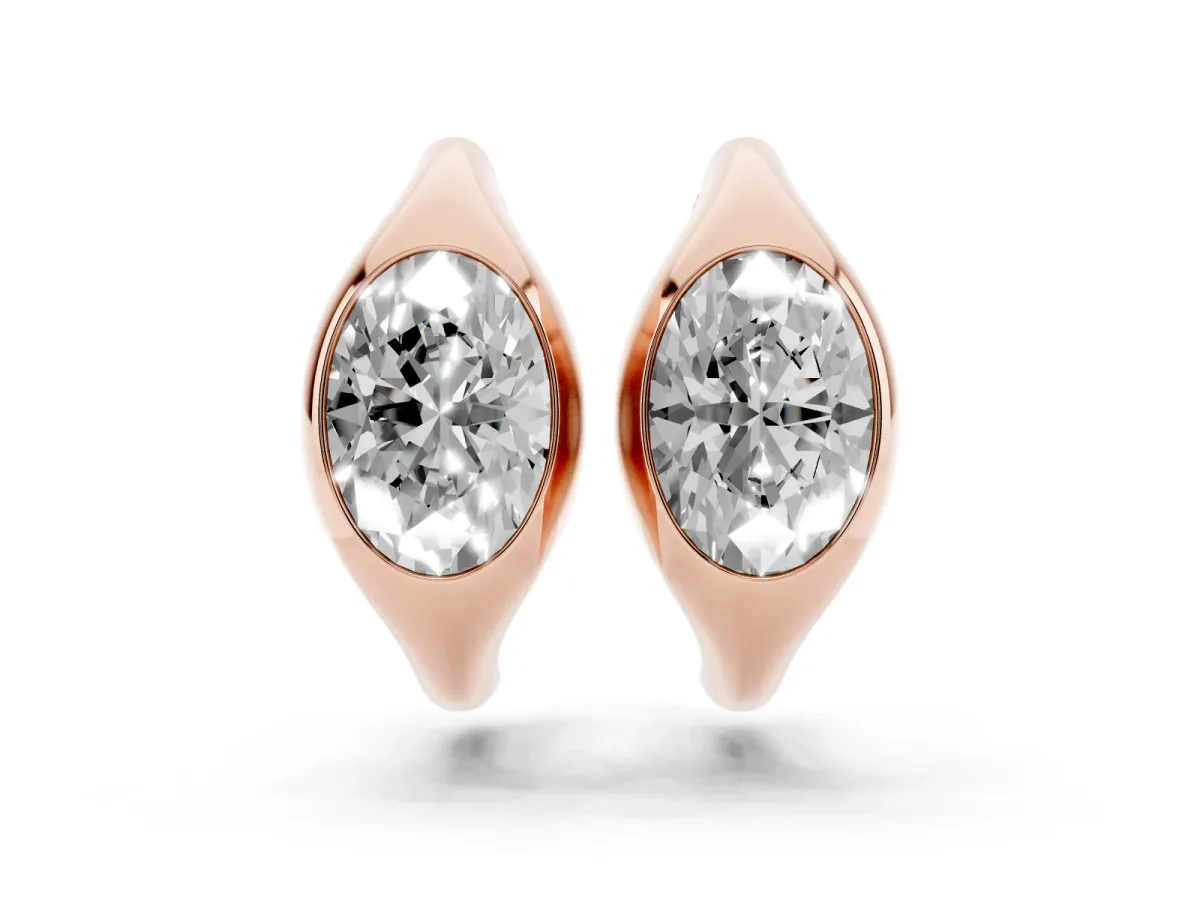 Oval Diamond Framed Huggie Hoop Earrings Rose gold