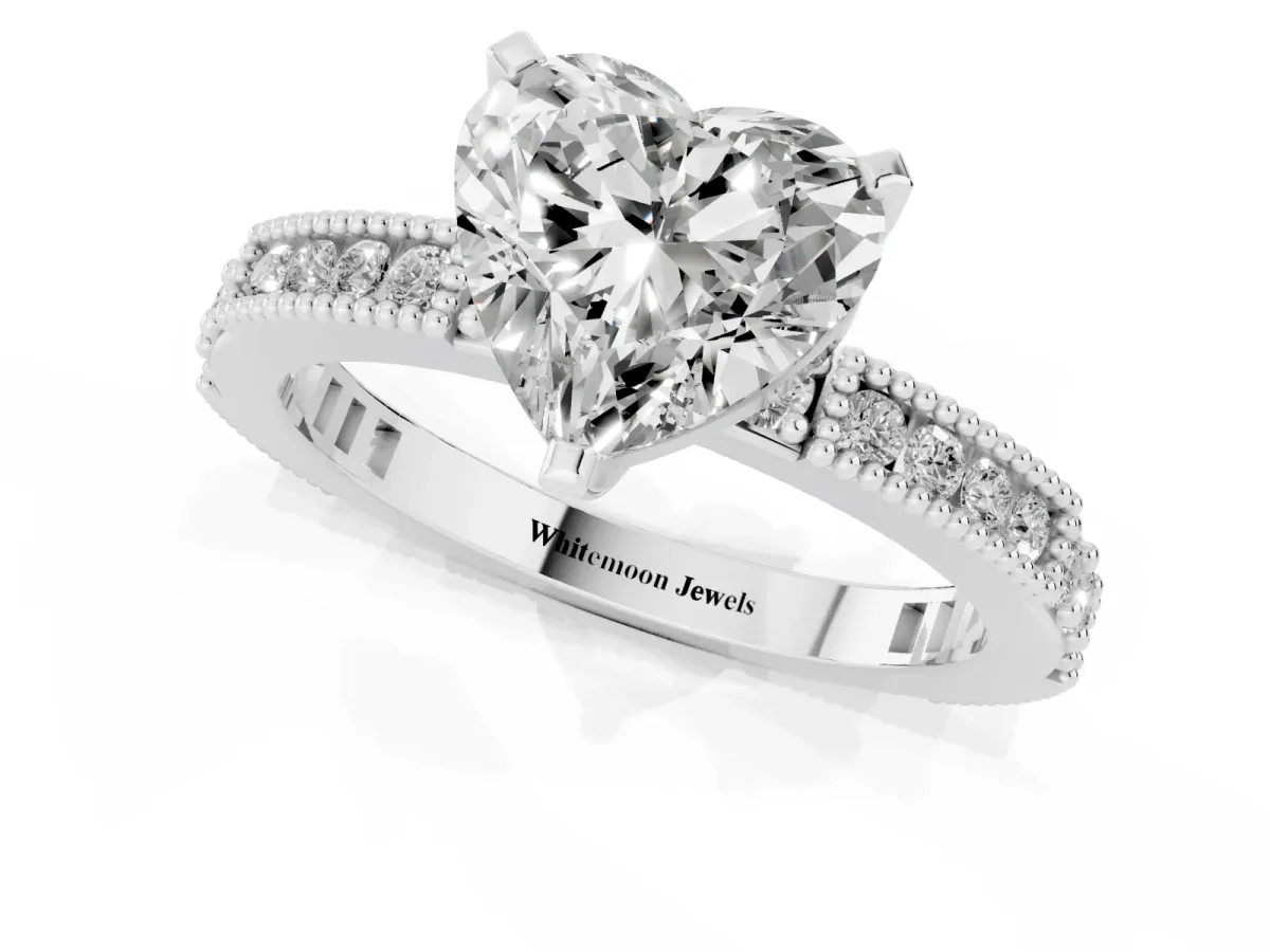 Heart Cut Solitaire with Pavé Band and Four-Prong Setting Silver