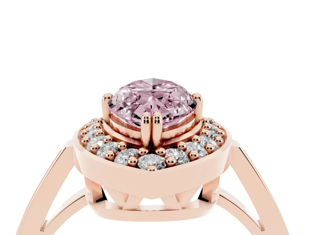 Fancy Pink Marquise Cut Diamond Halo Ring with Split Shank and Four-Prong Setting Rose gold