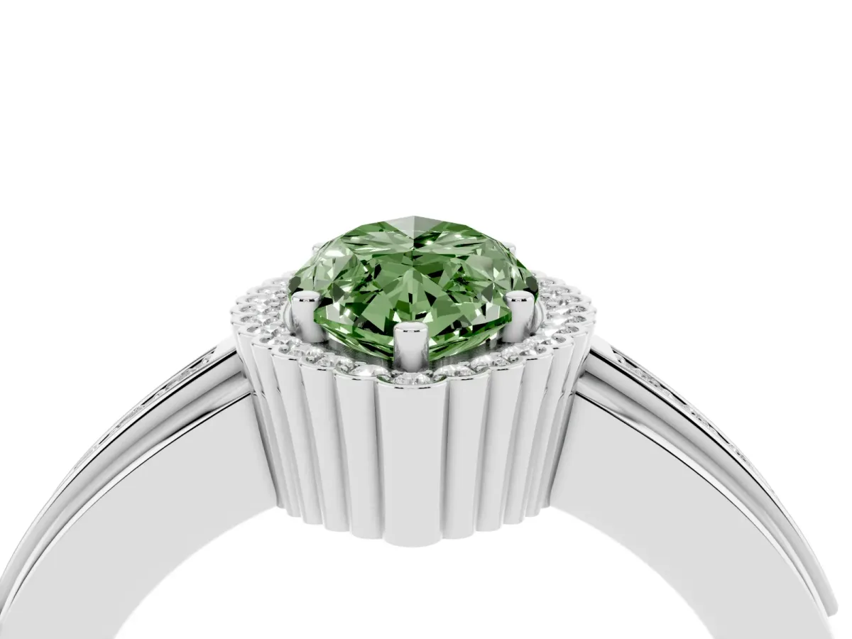 Fancy Green Marquise Cut Cut Halo Pave Band Four-Prong Ring Silver
