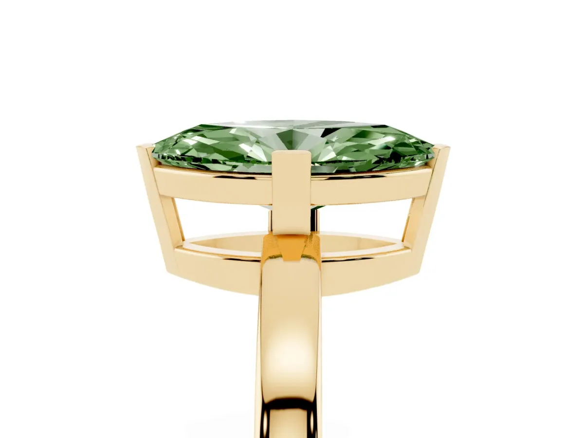 Fancy Green Marquise Cut Cut Solitaire Ring with Four-Prong Setting and Classic Band Yellow gold