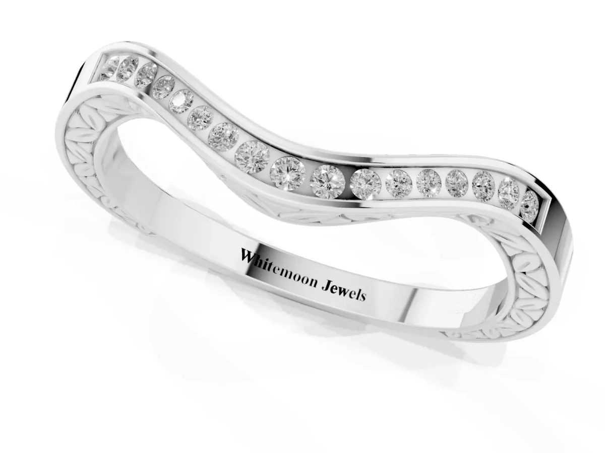 Round Cut Channel Set Wave Band with Pavé Setting Platinum