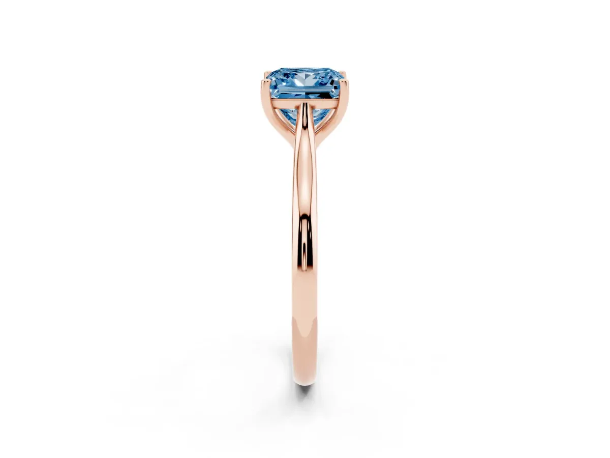 Fancy Blue Princess Cut Cut Solitaire Ring with Cathedral Band and Four-Prong Setting Rose gold