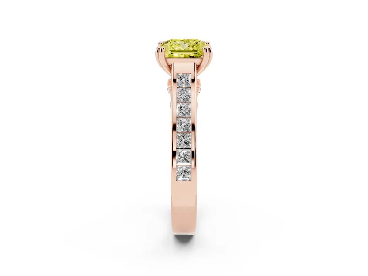 Fancy Yellow Princess Cut Cut Channel Set Solitaire Engagement Ring with Prong Setting Rose gold