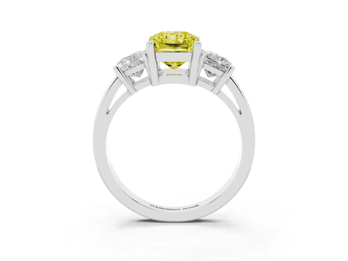 Fancy Yellow Three-Stone Radiant Cut Cut Solitaire Ring with Prong Setting Silver