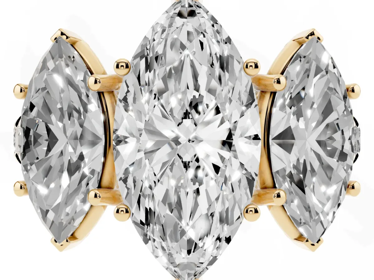 Three-Stone Marquise Cut Diamond Pavé Band with Prong Setting Yellow gold
