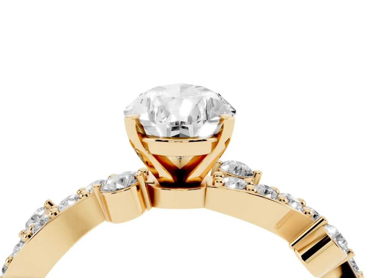 Pear Cut Cut Solitaire Diamond Twisted Band with Pave Setting Yellow gold