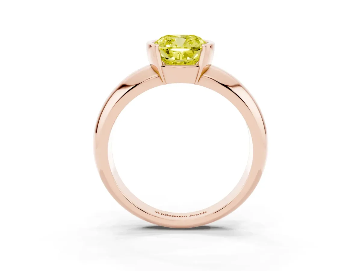 Fancy Yellow Cushion Cut Solitaire Tension Set Diamond Ring with Wide Band Rose gold