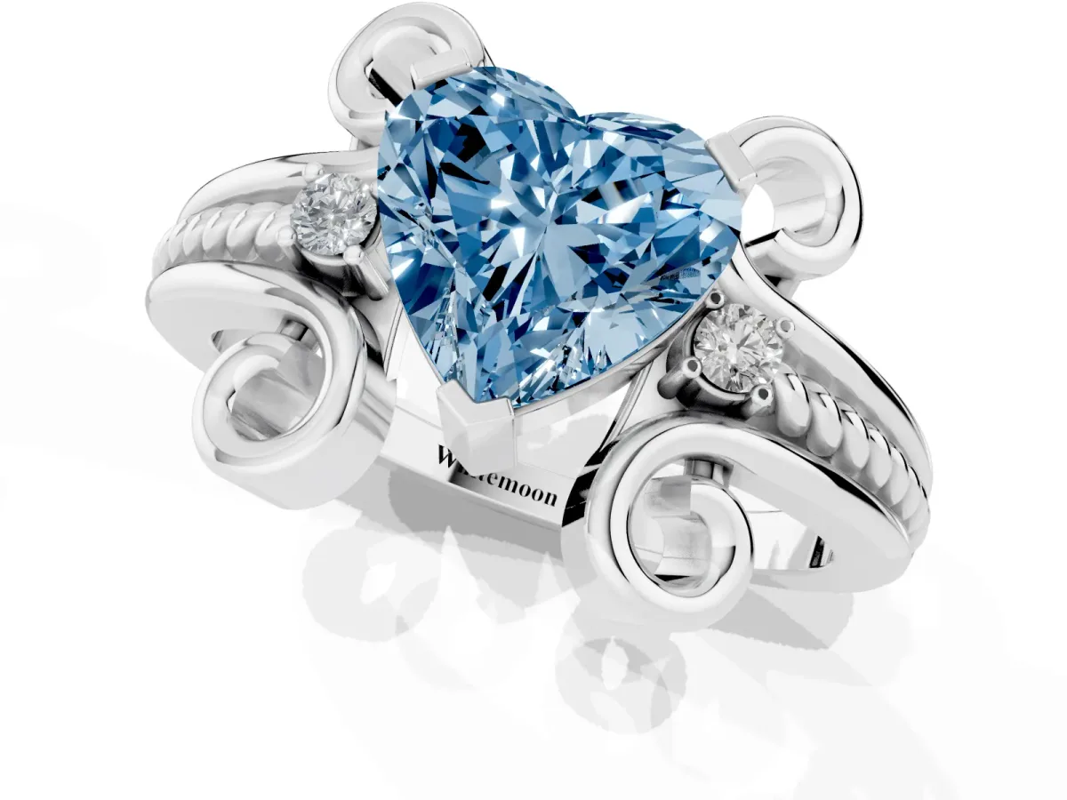 Fancy Blue Heart Cut Solitaire Twisted Band Scroll Prong Ring Silver