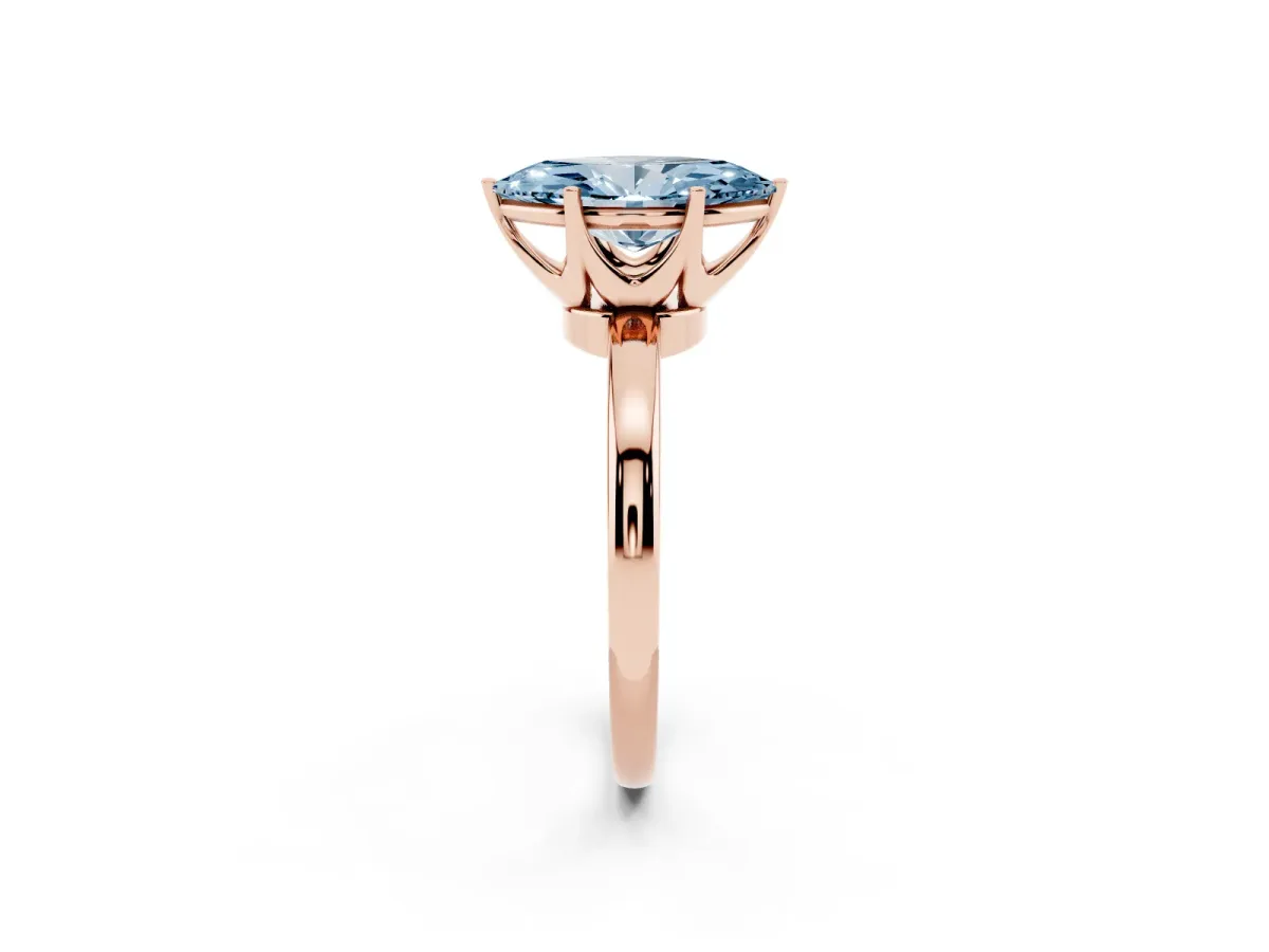 Fancy Blue Marquise Cut Solitaire Diamond Ring with Six-Prong Setting on a Classic Band Rose gold